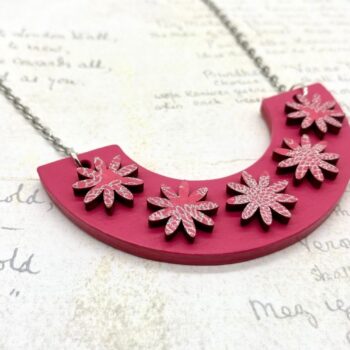 Pink washi paper flower statement necklace by Bowerbird Jewellery